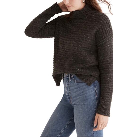 Madewell Belmont Donegal Mock Neck Sweater in Donegal Thunder Grey XS - Picture 1 of 7